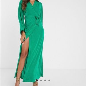 Slinky belted wrap kimono maxi dress